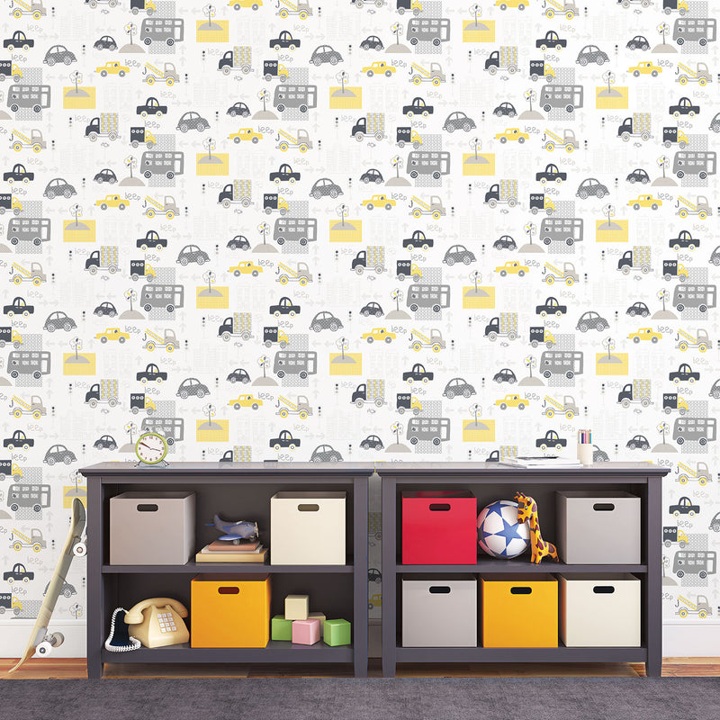 media image for Beep Beep Black/Yellow Wallpaper from the Just 4 Kids 2 Collection by Galerie Wallcoverings 29