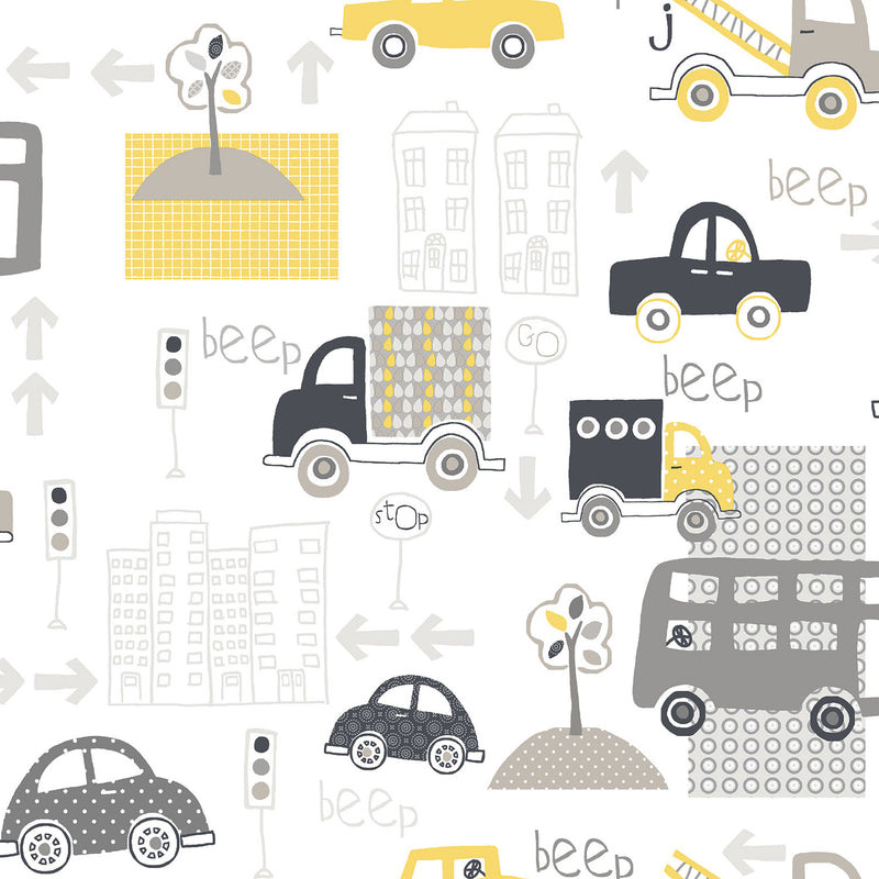 media image for Beep Beep Black/Yellow Wallpaper from the Just 4 Kids 2 Collection by Galerie Wallcoverings 246