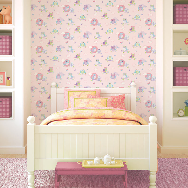 media image for Nursery Owl Pink Wallpaper from the Just 4 Kids 2 Collection by Galerie Wallcoverings 278