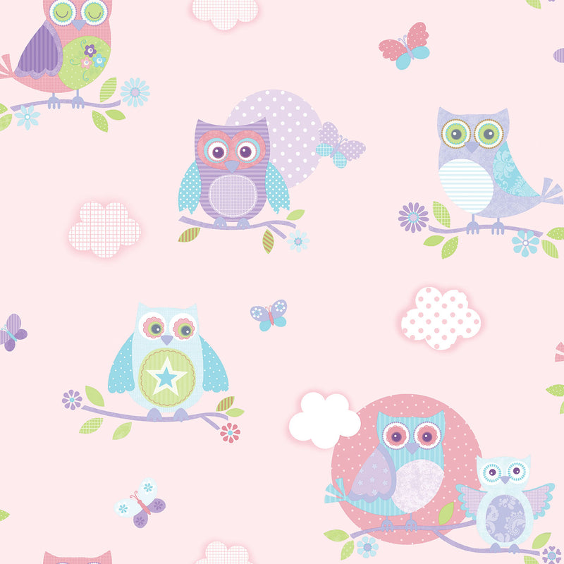 media image for Nursery Owl Pink Wallpaper from the Just 4 Kids 2 Collection by Galerie Wallcoverings 292