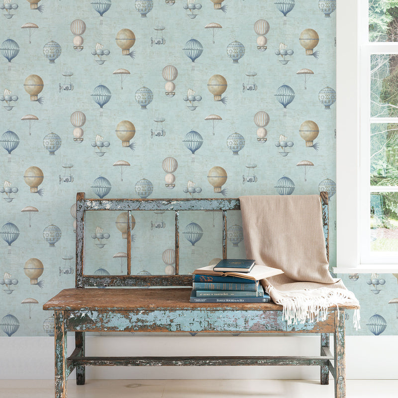 media image for Air Ships Blue Wallpaper from the Nostalgie Collection by Galerie Wallcoverings 242