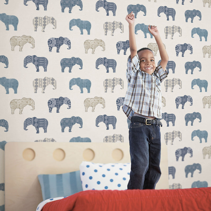 media image for Elephant Blue Wallpaper from the Just 4 Kids 2 Collection by Galerie Wallcoverings 239