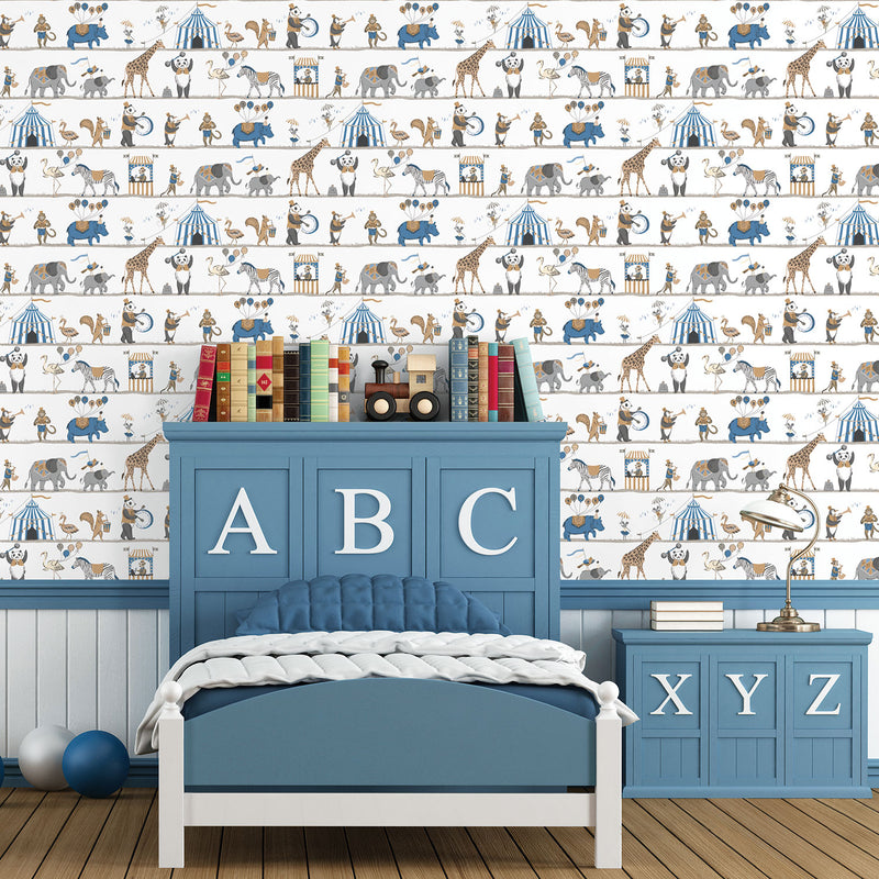 media image for Circus Blue/Brown Wallpaper from the Just 4 Kids 2 Collection by Galerie Wallcoverings 210
