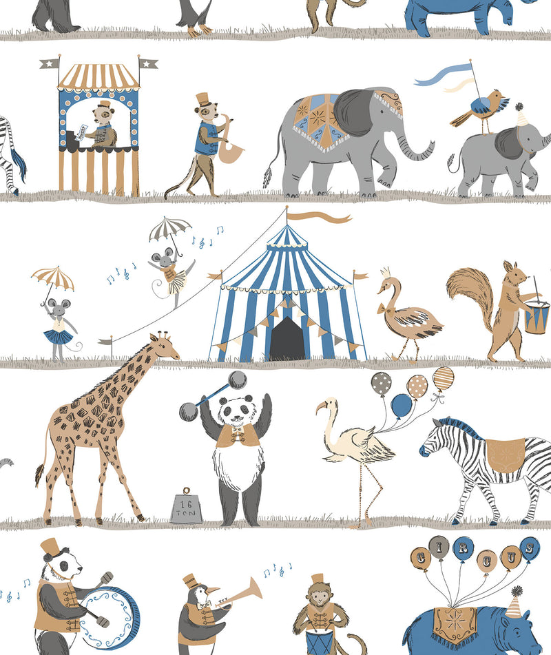 media image for Circus Blue/Brown Wallpaper from the Just 4 Kids 2 Collection by Galerie Wallcoverings 250