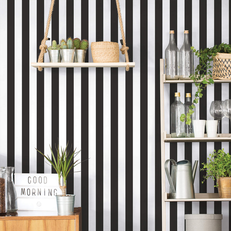 media image for Awning Stripe Black Wallpaper from the Just Kitchens Collection by Galerie Wallcoverings 245