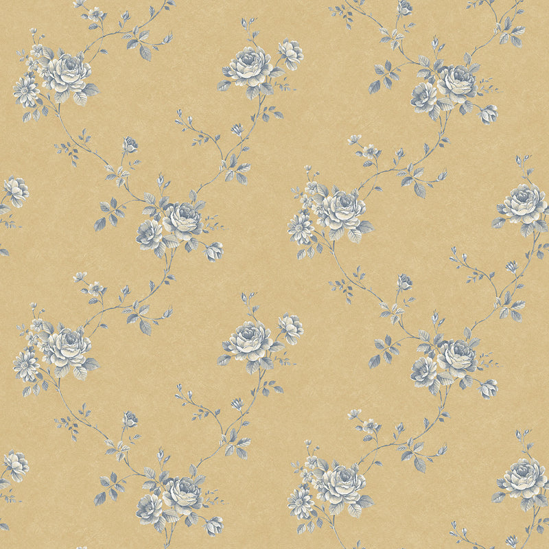 media image for Rose Trail Gold/Blue Wallpaper from the Palazzo Collection by Galerie Wallcoverings 247