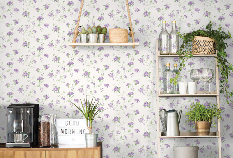 media image for Floral Branch Purple/Green Wallpaper from the Miniatures 2 Collection by Galerie Wallcoverings 245