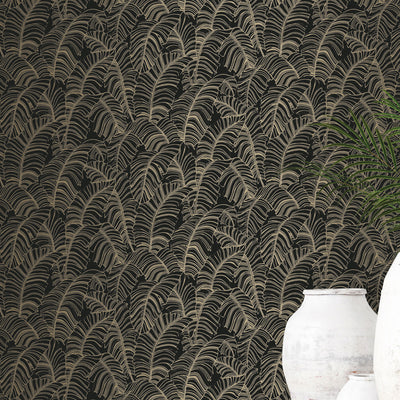 product image for Broadleaf Wallpaper in Black, Light Ochre from the Bazaar Collection by Galerie Wallcoverings 95
