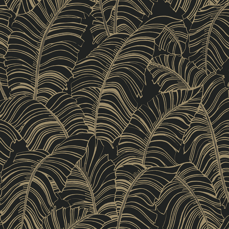 media image for Broadleaf Wallpaper in Black, Light Ochre from the Bazaar Collection by Galerie Wallcoverings 261