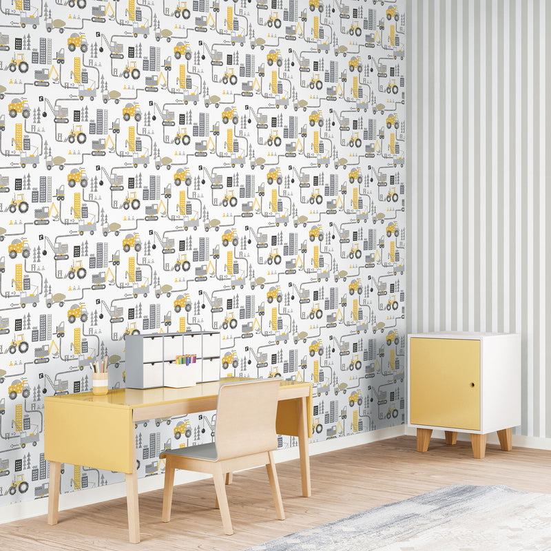 media image for Construction Yellow Wallpaper from the Tiny Tots 2 Collection by Galerie Wallcoverings 225