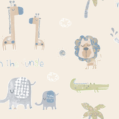 product image of Jungle Friends Safari Green Wallpaper from the Tiny Tots 2 Collection by Galerie Wallcoverings 587