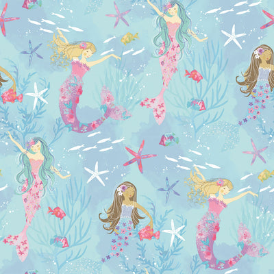 product image of Mermaids Turquoise/Glitter Wallpaper from the Tiny Tots 2 Collection by Galerie Wallcoverings 513
