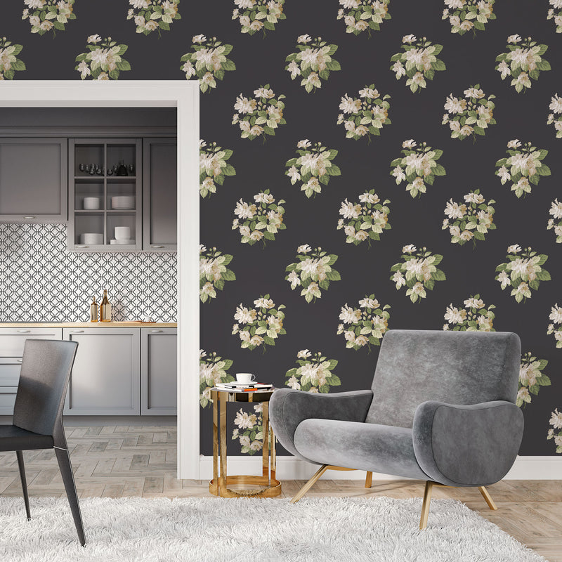 media image for Classic Bouquet Black Wallpaper from the Secret Garden Collection by Galerie Wallcoverings 291
