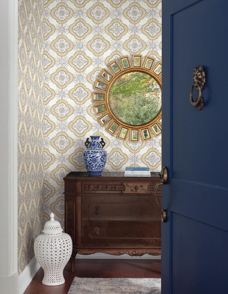 media image for Garden Trellis Ochre Wallpaper from the Greenhouse Collection by York Wallcoverings 288