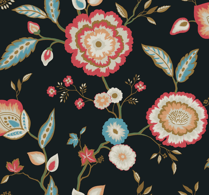 media image for Dahlia Blooms Midnight/Multi Wallpaper from the Greenhouse Collection by York Wallcoverings 221