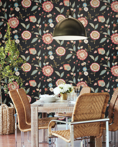 product image for Dahlia Blooms Midnight/Multi Wallpaper from the Greenhouse Collection by York Wallcoverings 59