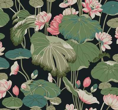 product image for Lotus Pond Midnight/Flamingo Wallpaper from the Greenhouse Collection by York Wallcoverings 53