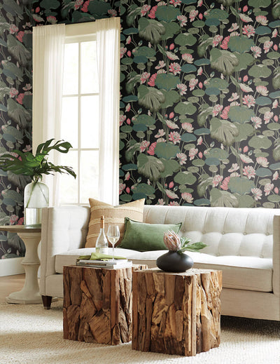 product image for Lotus Pond Midnight/Flamingo Wallpaper from the Greenhouse Collection by York Wallcoverings 63