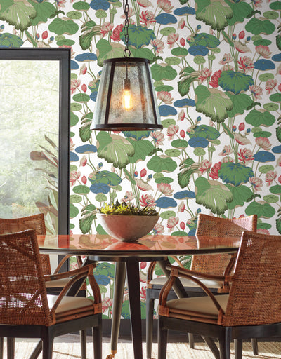 product image for Lotus Pond Cotton/Peacock Wallpaper from the Greenhouse Collection by York Wallcoverings 43