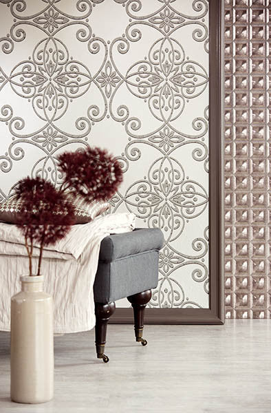 media image for Galina Grey Scroll Damask Wallpaper from the Venue Collection by Brewster Home Fashions 235