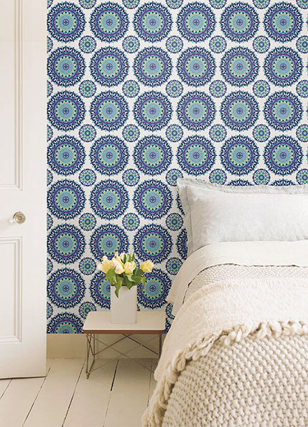 media image for Gemma Indigo Boho Medallion Wallpaper from the Kismet Collection by Brewster Home Fashions 26