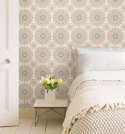 product image for Gemma Light Pink Boho Medallion Wallpaper from the Kismet Collection by Brewster Home Fashions 21