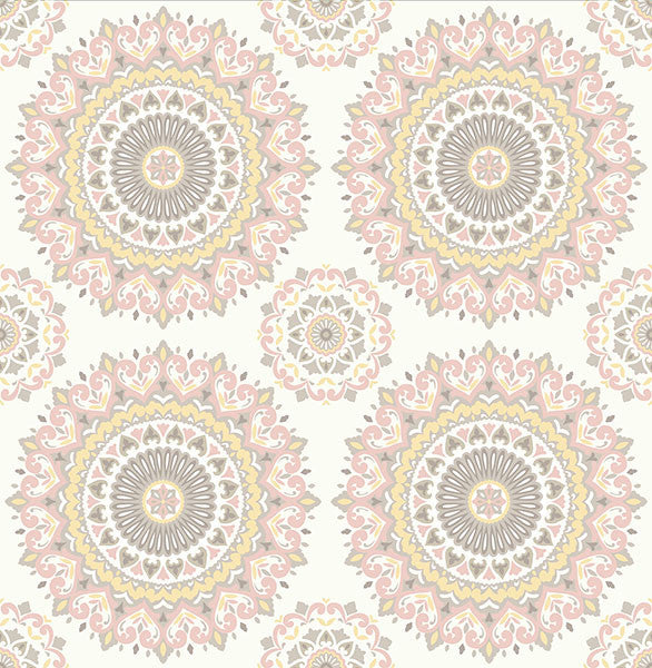 media image for Gemma Light Pink Boho Medallion Wallpaper from the Kismet Collection by Brewster Home Fashions 252