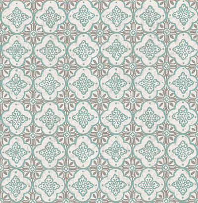 product image of sample geo turquoise quatrefoil wallpaper from the kismet collection by brewster home fashions 1 524
