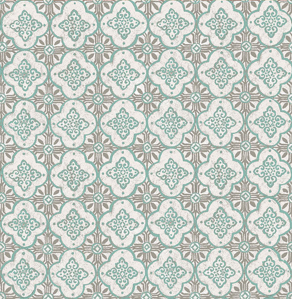 media image for Geo Turquoise Quatrefoil Wallpaper from the Kismet Collection by Brewster Home Fashions 240