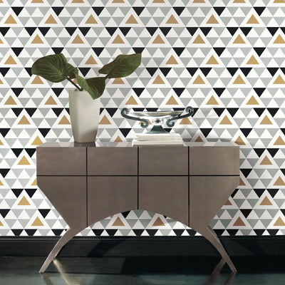 product image for Geometric Triangle Peel & Stick Wallpaper in Grey, Black, and Gold by RoomMates for York Wallcoverings 67