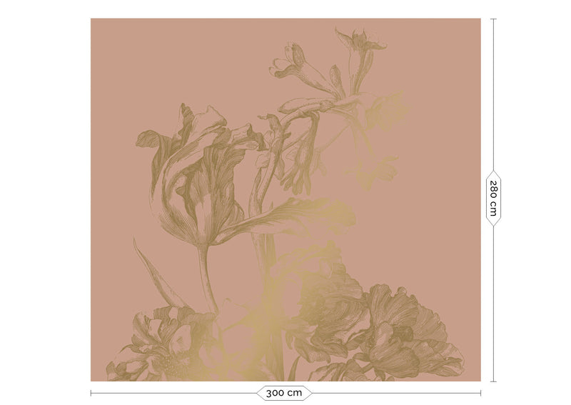 media image for Gold Metallic Wall Mural in Engraved Flowers Nude by Kek Amsterdam 259