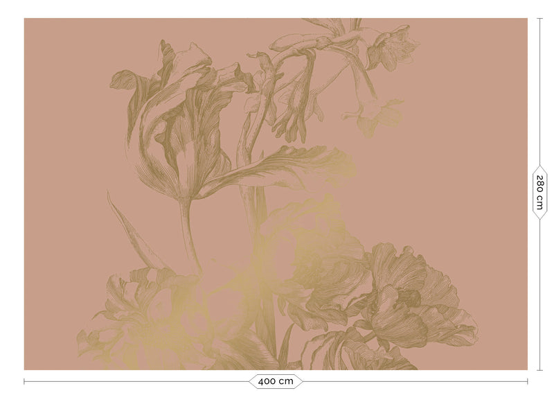 media image for Gold Metallic Wall Mural in Engraved Flowers Nude by Kek Amsterdam 210