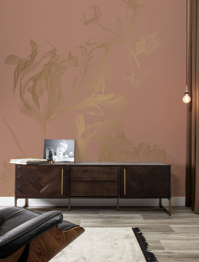 product image for Gold Metallic Wall Mural in Engraved Flowers Nude by Kek Amsterdam 88