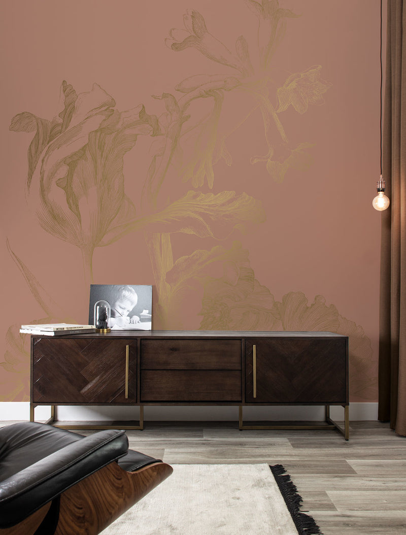 media image for Gold Metallic Wall Mural in Engraved Flowers Nude by Kek Amsterdam 243