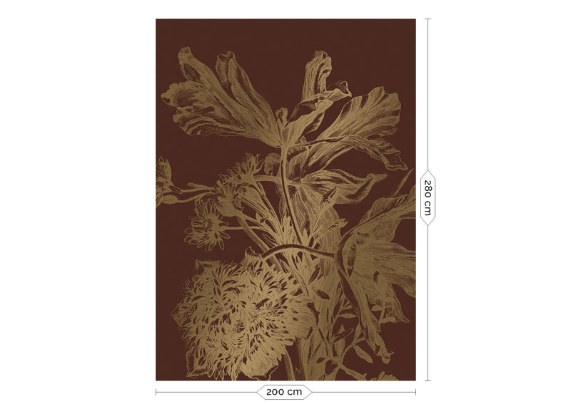 media image for Gold Metallic Wall Mural in Engraved Flowers Rust by Kek Amsterdam 269