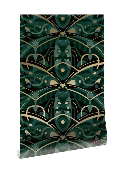 product image of Gold Metallic Wallpaper Art Deco Animaux in Beetle Green by Kek Amsterdam 566