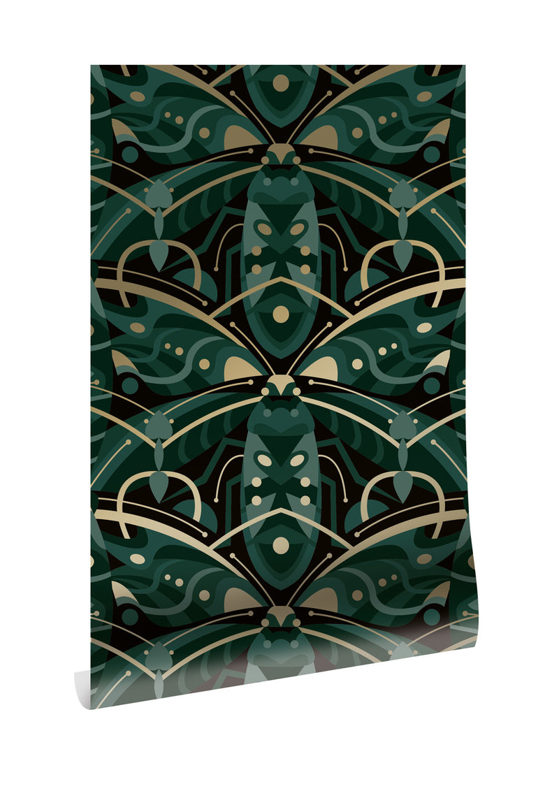 media image for Gold Metallic Wallpaper Art Deco Animaux in Beetle Green by Kek Amsterdam 251