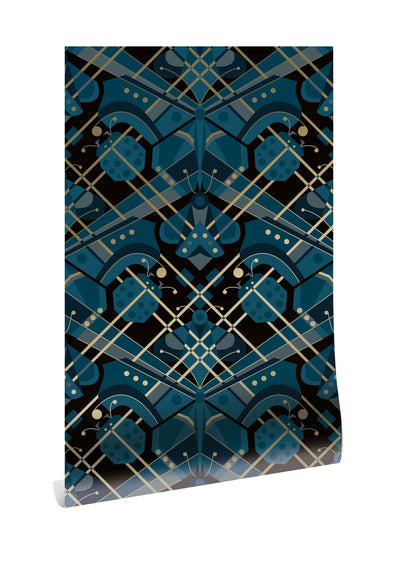 product image of Gold Metallic Wallpaper Art Deco Animaux in Butterfly Blue by Kek Amsterdam 53