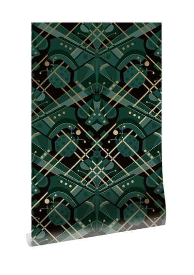 product image of Gold Metallic Wallpaper Art Deco Animaux in Butterfly Green by Kek Amsterdam 598