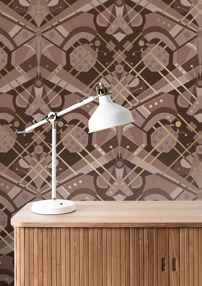 product image for Gold Metallic Wallpaper Art Deco Animaux in Butterfly Taupe by Kek Amsterdam 92