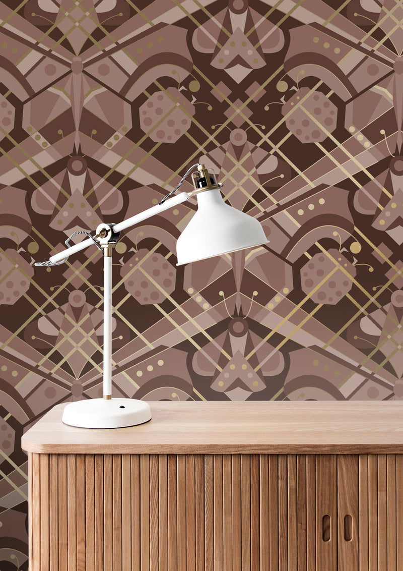media image for Gold Metallic Wallpaper Art Deco Animaux in Butterfly Taupe by Kek Amsterdam 218