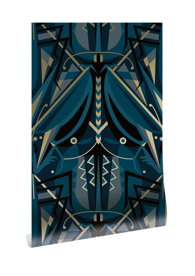 product image for Gold Metallic Wallpaper Art Deco Animaux in Grasshopper Blue by Kek Amsterdam 48