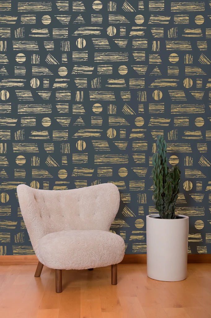 media image for Goldendale Wallpaper in Gold on Charcoal by Thatcher Studio 213