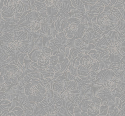 product image of Graphic Floral Wallpaper in Metallic Silver from the Casa Blanca II Collection by Seabrook Wallcoverings 553
