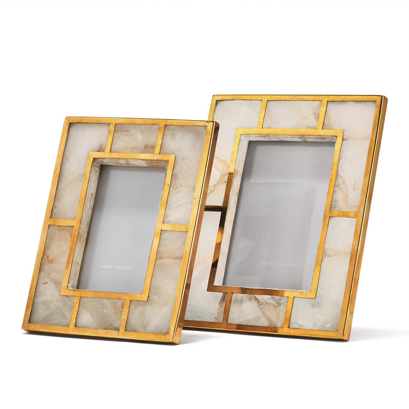 media image for white quartz set of 2 photo frames with brass trim in gift box 1 2 215