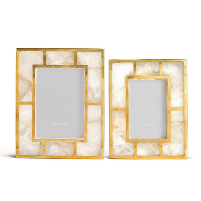 product image of white quartz set of 2 photo frames with brass trim in gift box 1 1 570