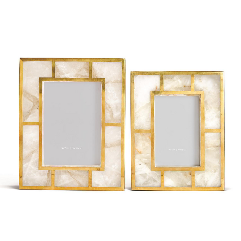 media image for white quartz set of 2 photo frames with brass trim in gift box 1 1 257