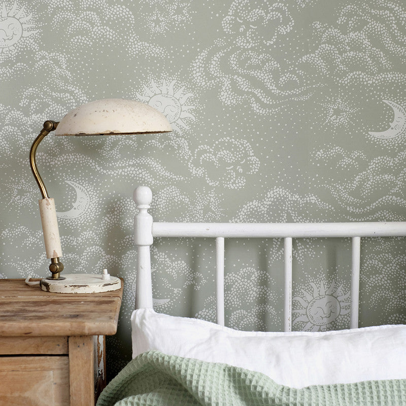 media image for Happy Cloud Wallpaper in Sage Green 20