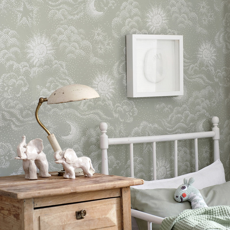 media image for Happy Cloud Wallpaper in Sage Green 220