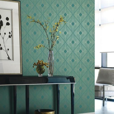 product image for Harlowe Wallpaper in Teal and Gold by Antonina Vella for York Wallcoverings 36